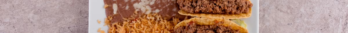 10. Two Beef Tacos, Rice & Beans