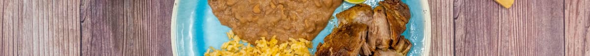Carnitas Combo Con Arroz Y Frijoles / Pulled Pork Combo with Beans & Rice