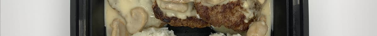 Salisbury Steak with Mushroom Gravy and White Rice