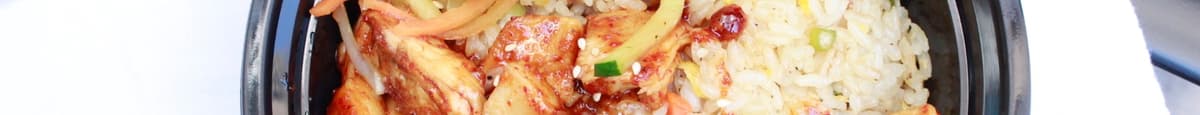 Spicy Teriyaki Chicken (if want no onion, we can ONLY do white rice and no mixed veggie)