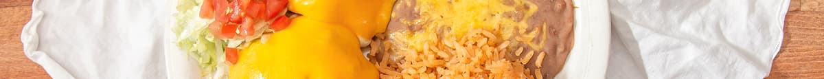 11. Chimichanga Fundido Plate, Beans & Rice