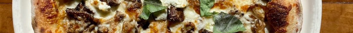 mushroom + goat cheese pizza