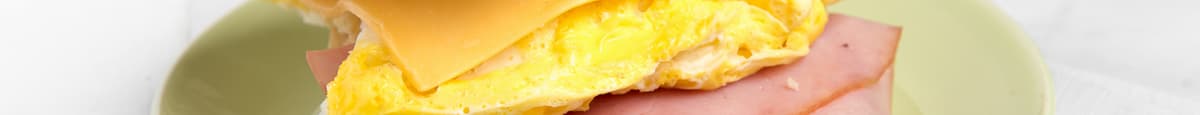 Bagel with American Cheese, Eggs, Ham or Turkey.