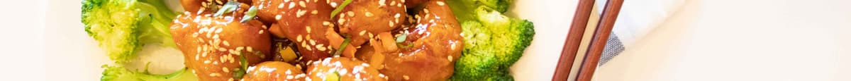 Veggie Seasame Chicken w/ Broccoli w/ BBQ Sauce