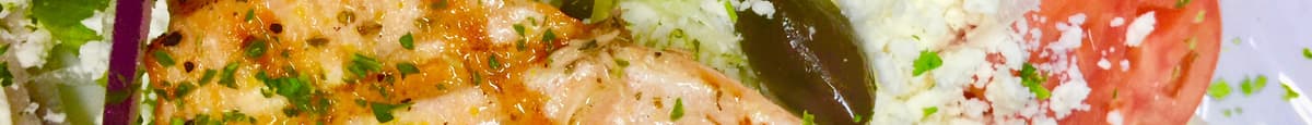 Char-grilled Lemon Salmon Greek Salad