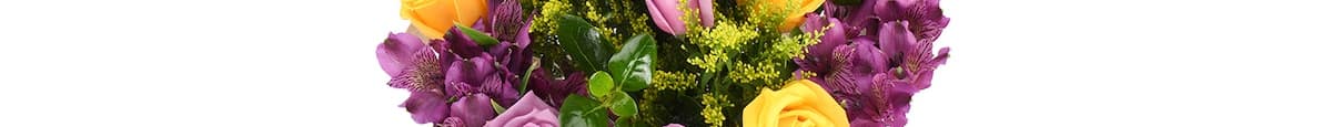 Premium Dozen Rose Bouquet - Lavender Yellow + Alstromeria