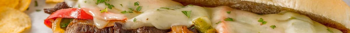 Vegan Loaded Cheesesteak (steak, grilled onions, bell peppers, mushrooms, mayo, cheese)