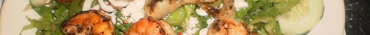 Grilled Shrimp over Greek Salad
