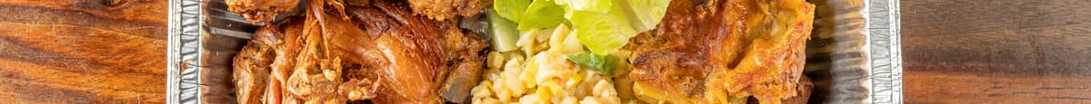 Spécial Familial: riz, légumes, gratin de Macaroni, salade, griot