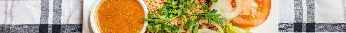 Moyen griot, riz collé salade feuilles/ Medium Griot, Glued Rice, Leaf Salad