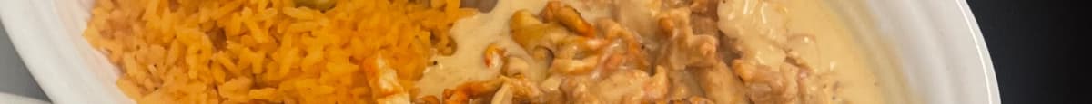 Pollo Con Crema, Rice, Beans & Tortillas