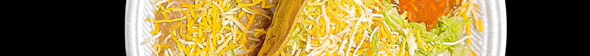 #4: One Cheese (Mild Cheddar & Monterey Jack) Enchilada (No Meat) and One Hard Shell Shredded Beef OR Shredded Chicken Taco w/ Rice and Beans