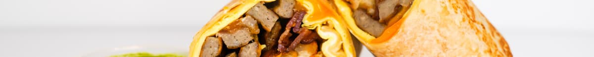 Bacon, Sausage, Egg, & Cheddar Breakfast Burrito