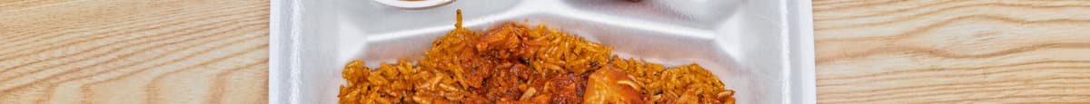 Jollof Rice with Jackfruit, Plantains and Black Eyed Pea Stew