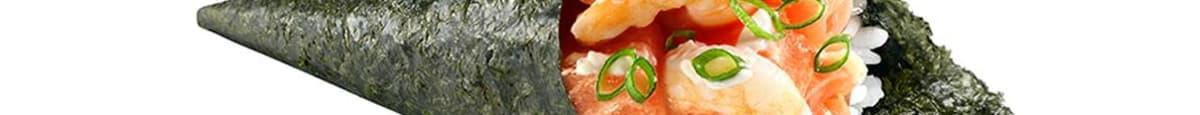 Temaki Shrimp + Raw Salmon