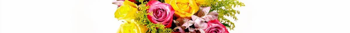 Premium Dozen Rose Bouquet - Lavender Yellow + Alstromeria