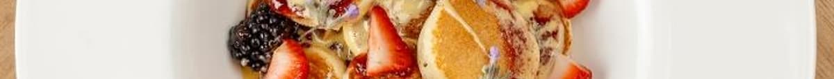 Mini Pancakes with raspberry jam and Sabayon cream