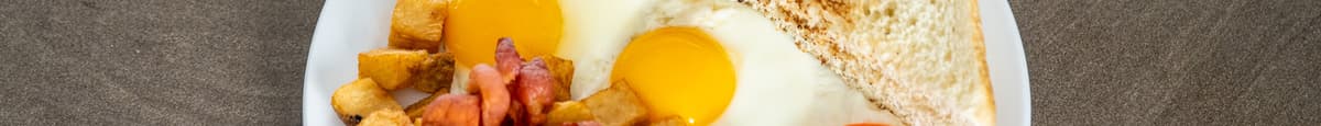2 œufs, viande, rôties, patates et café / 2 Eggs, Meat, Toast, Potatoes and Coffee