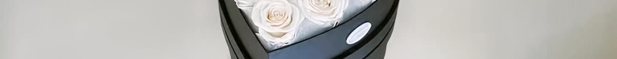 Heart Shaped Black Box Preserved White Rose Arrangement 