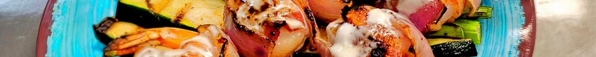 Keto Shrimp/Scallops w/Bacon Skewers