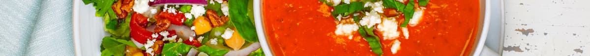 Tomato Basil Soup with Mediterranean Salad