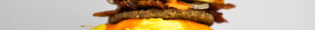 Brioche, Bacon, Sausage, Egg, & Cheddar Sandwich