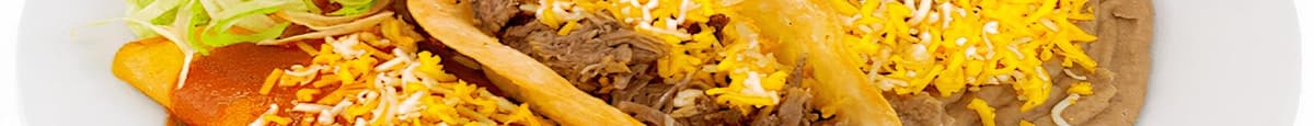 5. Taco de Carne Desmenuzada y Enchilada / 5. Shredded Beef Taco and Enchilada
