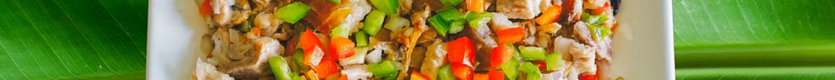 Crispy Pork Sisig with Kinilaw (Tuna Loin) and Paella or Rice