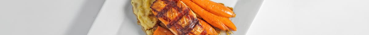 Salmon soy-glazed w/mashed potato and carrots