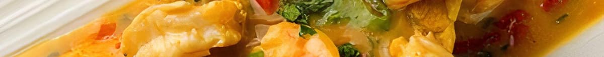 Mashed Green Plantain with Shrimp in Green Sauce