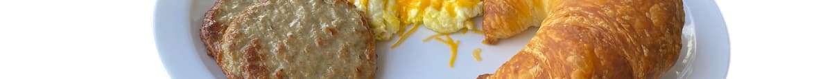 Scrambled Eggs, Breakfast Meat, Croissant