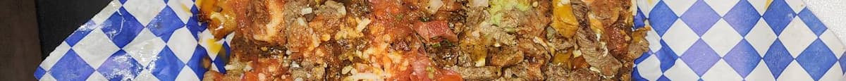 Asada, grilled chicken, achiote chicken, adobada, carnitas chips or fries