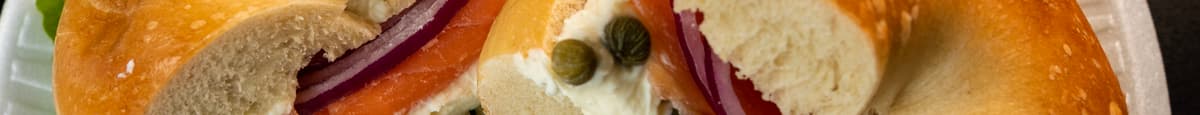 Bagel with Cream Cheese and  Sliced Lox 