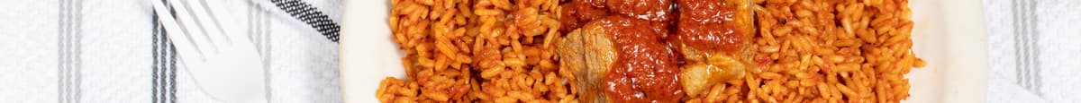 Jollof Rice with Fried Plantain & Meat