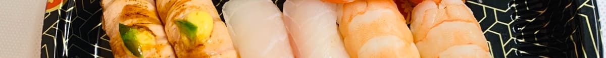 D1. Sashimi 9 pieces (Salmon 3 pieces, White Tuna 3 Pieces, Hokkigai 3 Pieces) 
