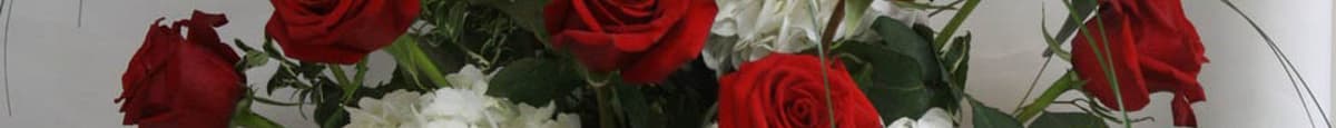 Red Swirl White Hydrangea & Red Rose Bouquet