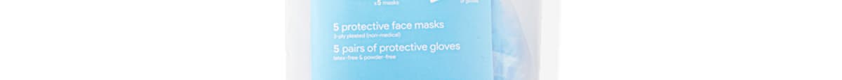 PPE Go Kit 5 Mask 5 Glove 10pc
