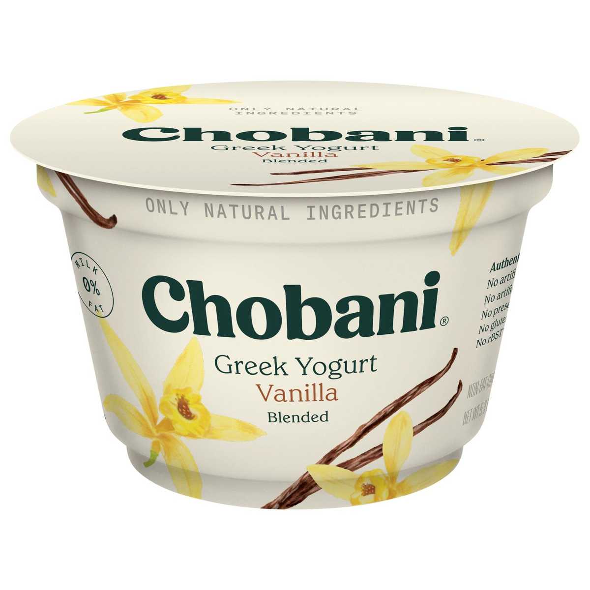 Chobani Non-Fat Vanilla Greek Yogurt 5.3 oz. - 12/Case