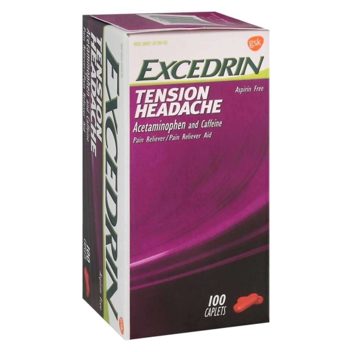 Excedrin Tension Head Ache Pain Reliever Caplets - Acetaminophen - 100ct :  Target