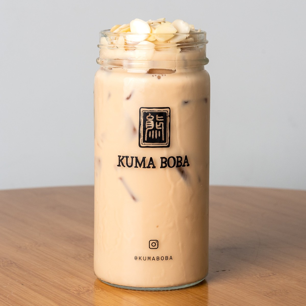 Coffee Milk Tea at Kuma Boba -served in reusable glass mason jars