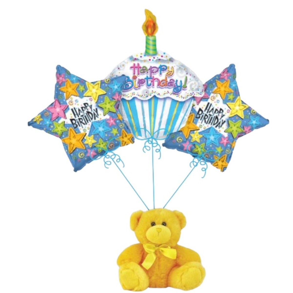 Balloon Bouquet with Plush Weight - Get Well Soon Teddy Bear