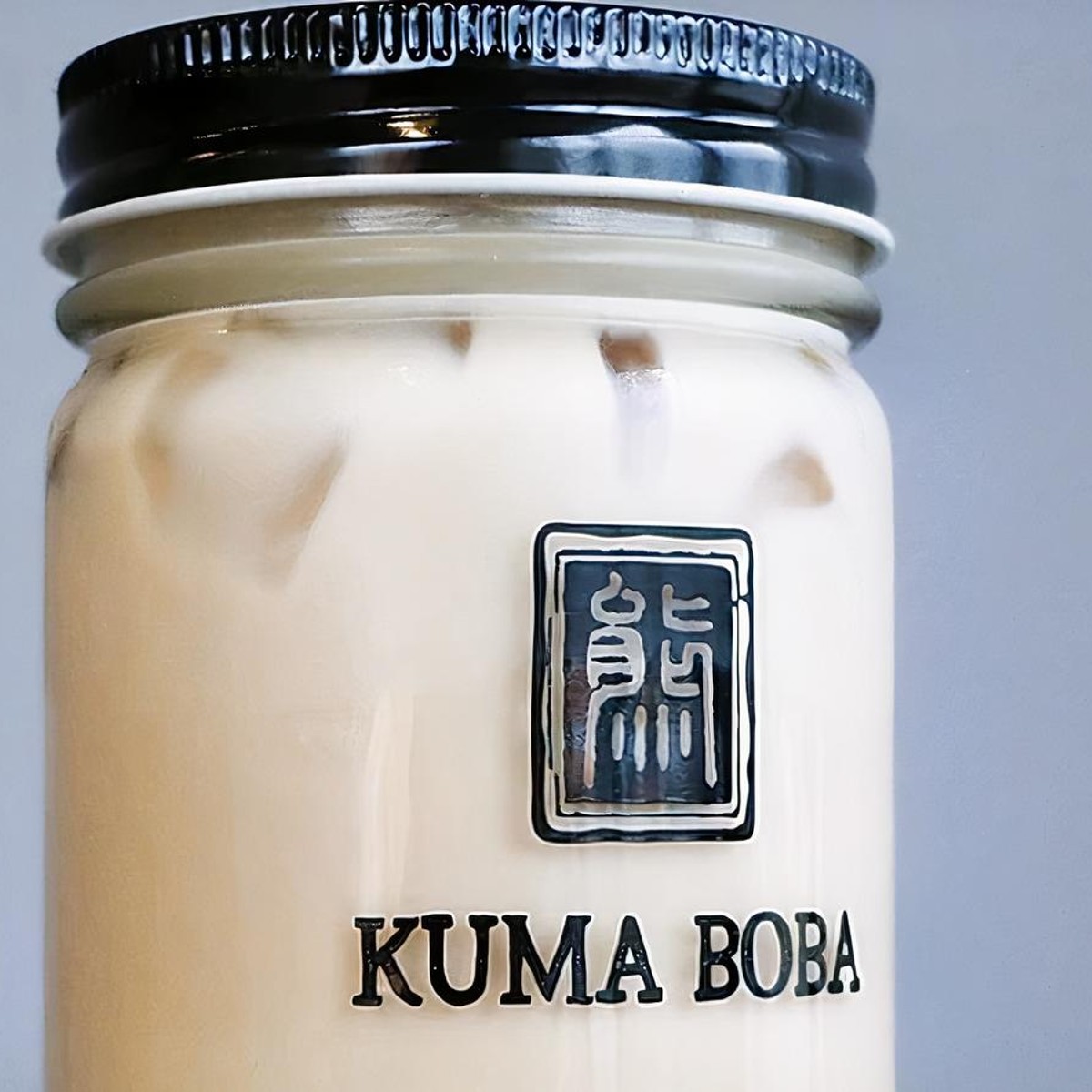 Coffee Milk Tea at Kuma Boba -served in reusable glass mason jars