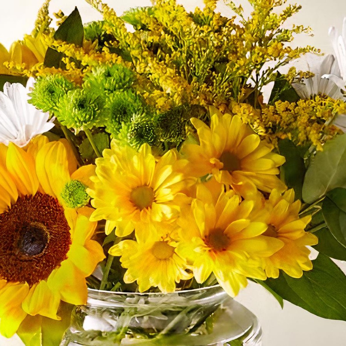 Giant Sunflower Water Illusion Floral Arrangement in Large Teardrop Vase 