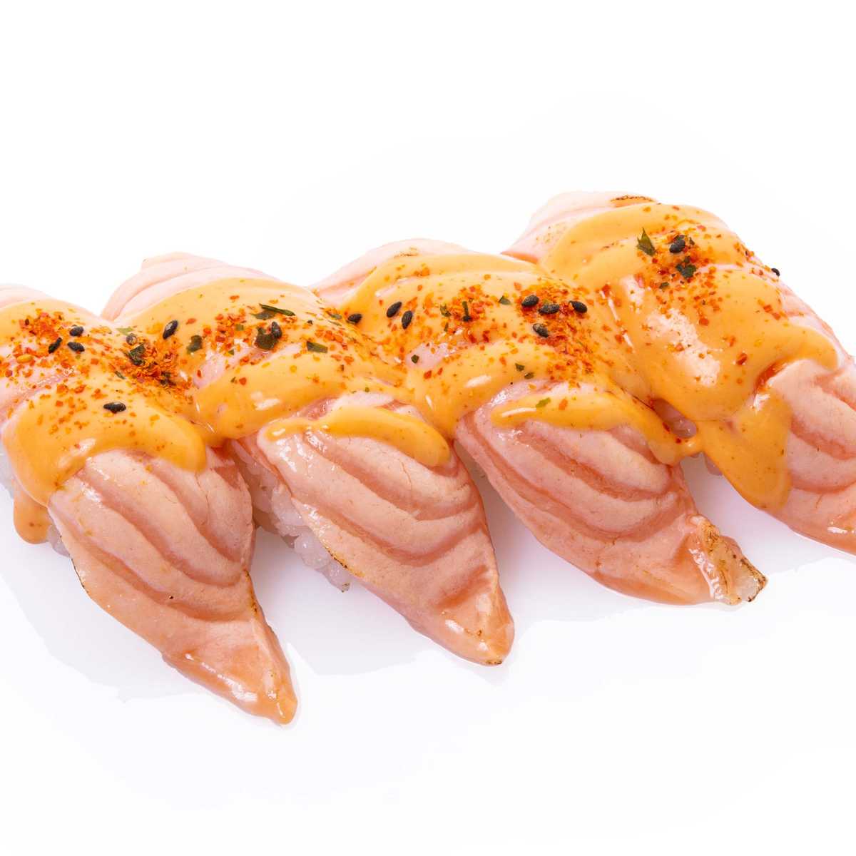Spicy aburi salmon nigiri sushi king
