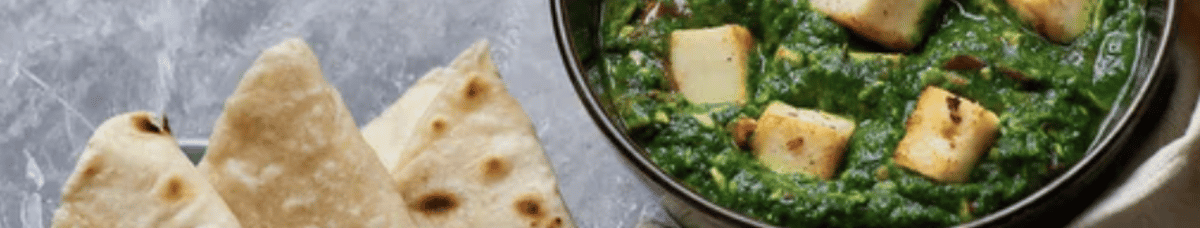 Palak Paneer with Naan and White Rice