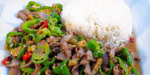 Stir Fried Chicken Gizzard & Green Pepper Rice Bowl