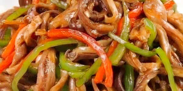 Stir Fried Sliced Beef Tripes with Green Pepper Rice Bowl