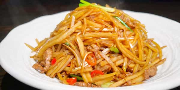 Stir Fry Shredded Potato with Pork Rice Bowl